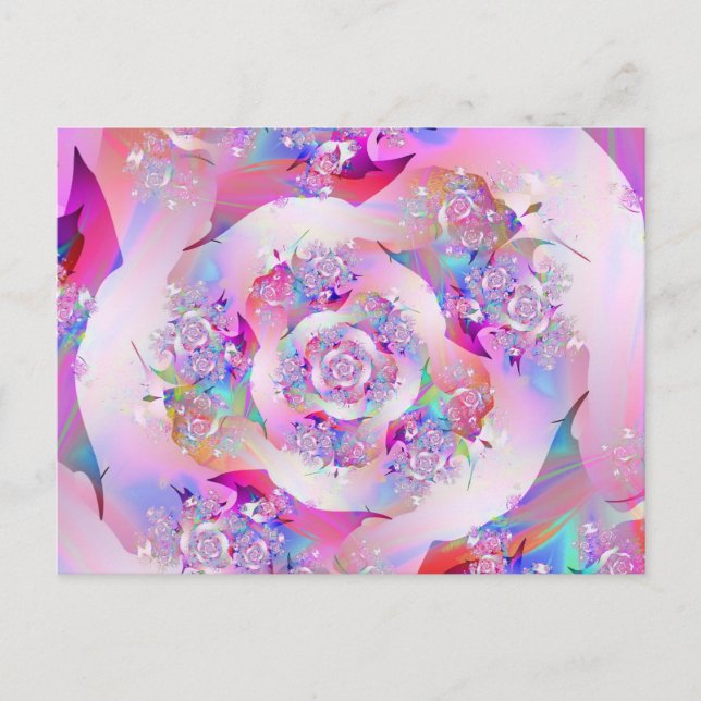 Cute Girly Pink Floral Vector Rose Postcard (Front)