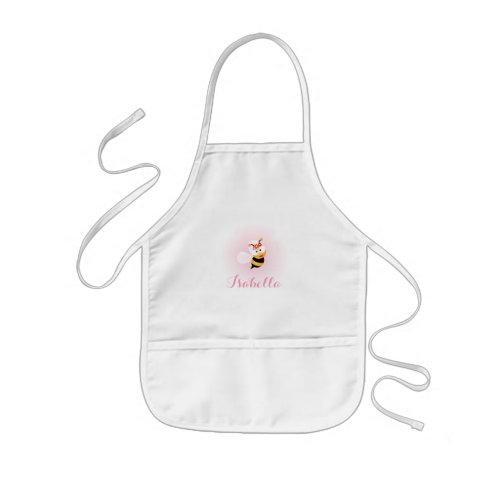 Cute Girly Pink Flower Baby Girl Honey Bee Cartoon Kids Apron