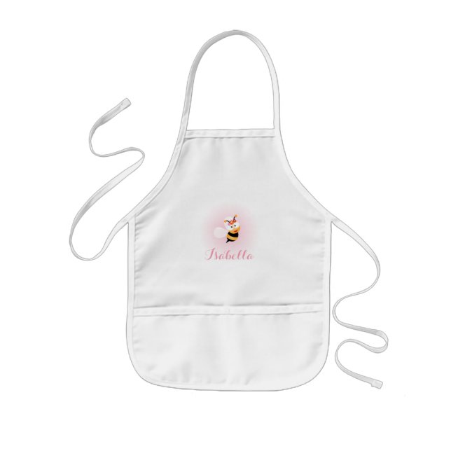 Cute Girly Pink Flower Baby Girl Honey Bee Cartoon Kids' Apron (Front)