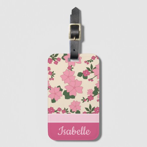 Cute Girly Pink Flower Pattern Personalised Luggage Tag