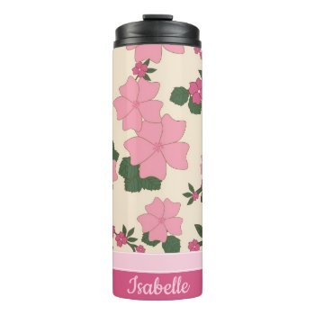 Cute Girly Pink Flower Pattern Personalised Thermal Tumbler by MissMatching at Zazzle