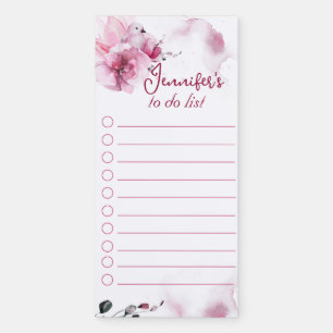 Cute Girly Pink Flowers And Bird Magnetic Notepad