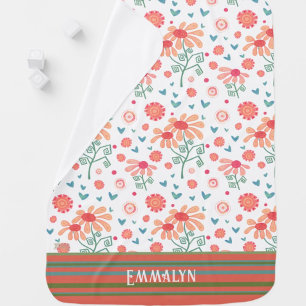 Cute Girly Pink Flowers Baby Inspirivity Blanket