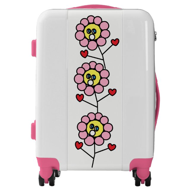 Cute Girly Pink Flowers Design White Pink Suitcase (Front)