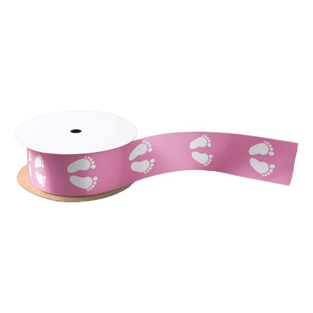Cute girly pink footprints baby shower gift ribbon (Spool)