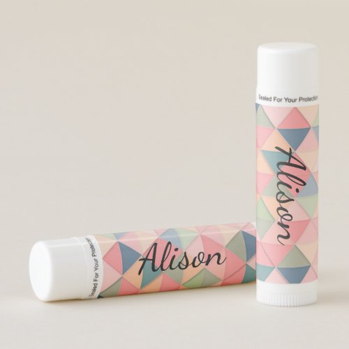 Cute Girly Pink Geometric Shapes Monogram Name Lip Balm