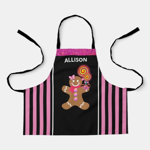 Cute Girly Pink Gingerbread Girl Personalized Kids Apron