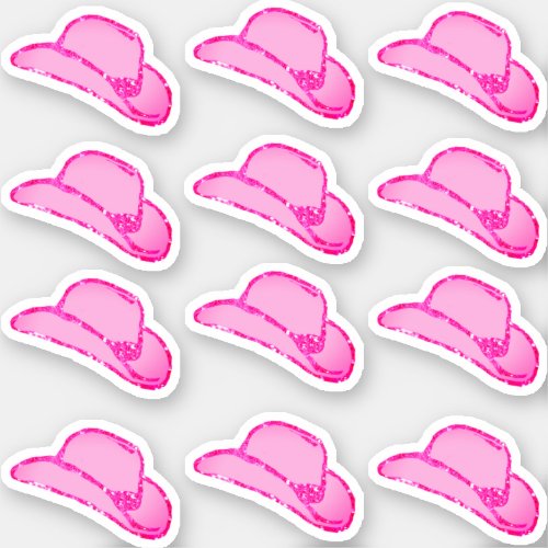 Cute Girly Pink Glitter Cowgirl Hat 12 Sticker Set
