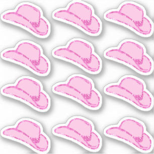 Cute Girly Pink Glitter Cowgirl Hat 12 Sticker Set