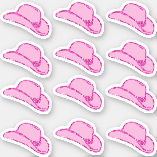 Cute Girly Pink Glitter Cowgirl Hat 12 Sticker Set
