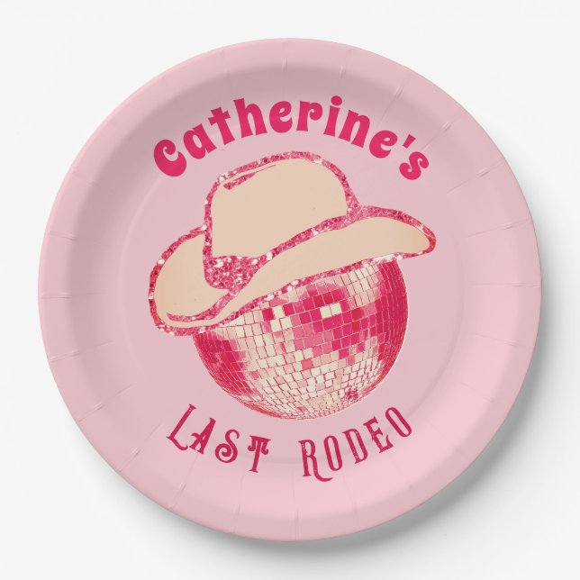 Cute Girly Pink Glitter Disco Cowgirl  Paper Plates (Front)