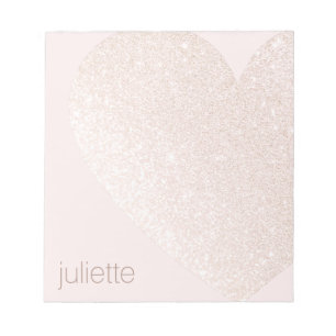 Cute Girly Pink Glitter Heart Personalized Name Notepad