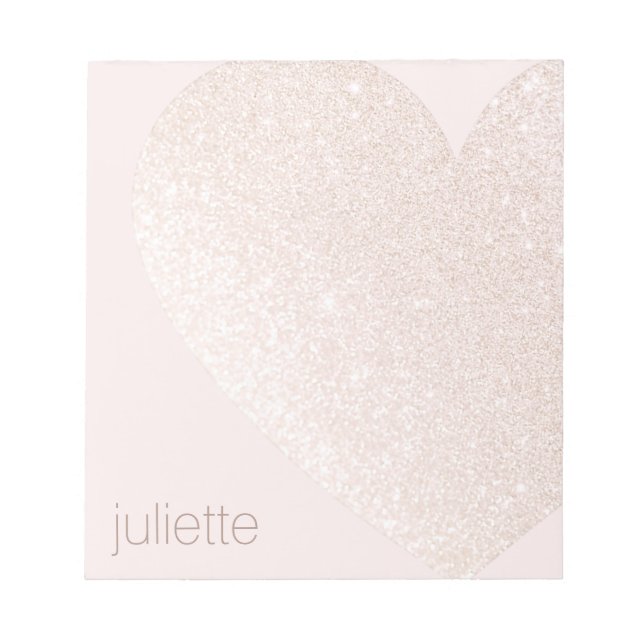 Cute Girly Pink Glitter Heart Personalized Name Notepad (Front)