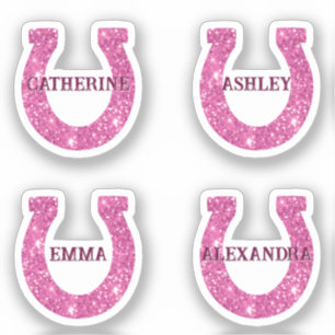 Cute Girly Pink Glitter Horseshoe Name Pack Sticker
