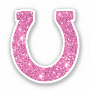 Cute Girly Pink Glitter Horseshoe Sticker