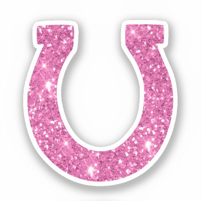 Cute Girly Pink Glitter Horseshoe Sticker (Front)