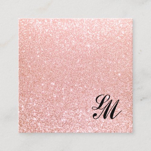 Cute Girly Pink Glitter Monogram Beauty Square Business Card