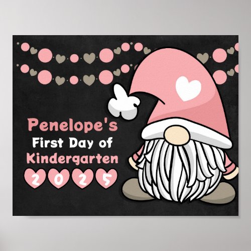 Cute Girly Pink Gnome First Day School Chalkboard Poster