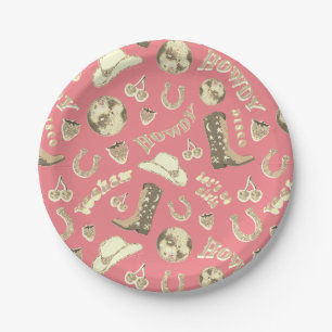 Cute Girly Pink Gold Disco Cowgirl Aesthetic Paper Plates