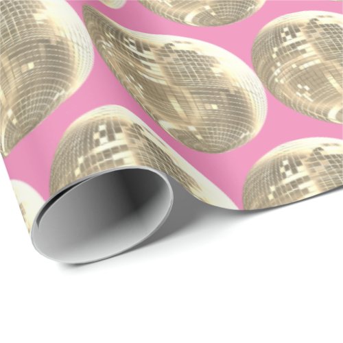 Cute Girly Pink Gold Disco Mirrorball  Wrapping Paper