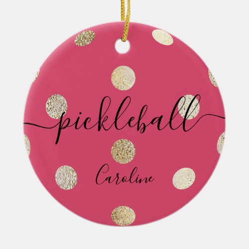 Cute Girly Pink Gold Pickleball Ceramic Ornament