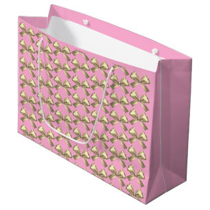 Cute Girly Pink Gold Satin Aesthetic Bow Large Gift Bag