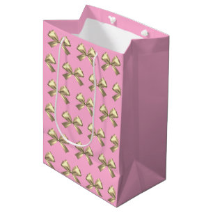 Cute Girly Pink Gold Satin Aesthetic Bow Medium Gift Bag