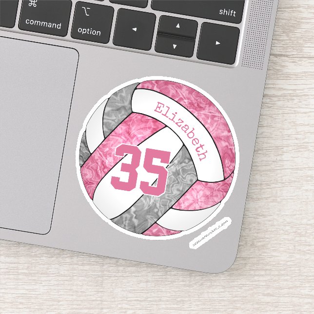 cute girly pink gray personalized volleyball sticker (Detail)