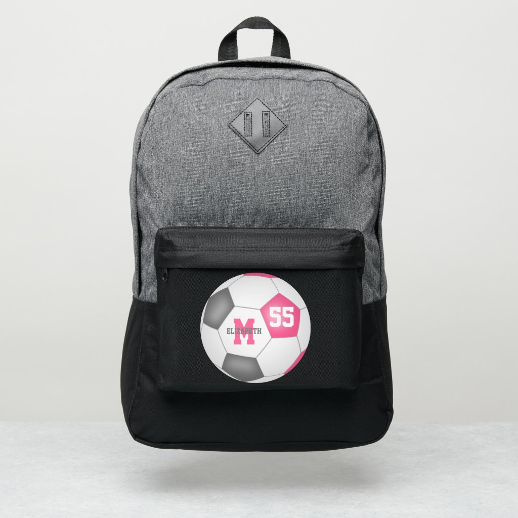 cute girly pink gray soccer ball personalized backpack