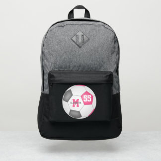 cute girly pink gray soccer ball personalized port authority® backpack