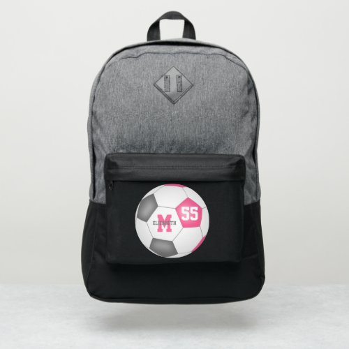 cute girly pink gray soccer ball personalized port authority backpack