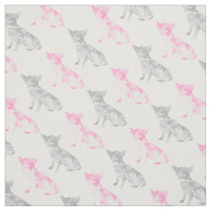 Cute girly pink gray watercolor chihuahua pattern fabric