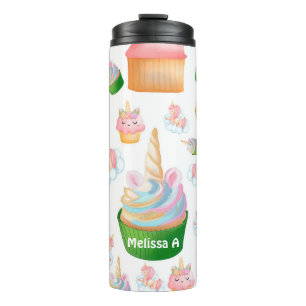 Cute Girly Pink Green Cupcake Unicorn Thermal Tumbler