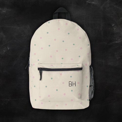 Cute Girly Pink Green Polka Dots Monogram Initials Printed Backpack