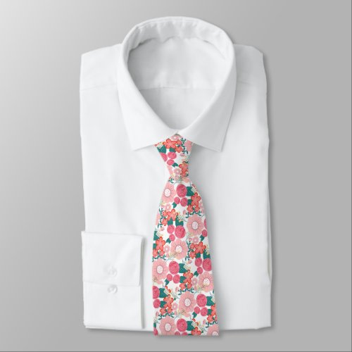 Cute girly pink Hand Drawn Flowers design Neck Tie