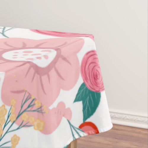 Cute girly pink Hand Drawn Flowers design Tablecloth