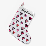 Cute Girly Pink Hand Drawn Hearts on White Pattern Small Christmas Stocking
