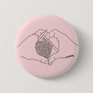 Cute Girly Pink Hands Heart Knitting Button