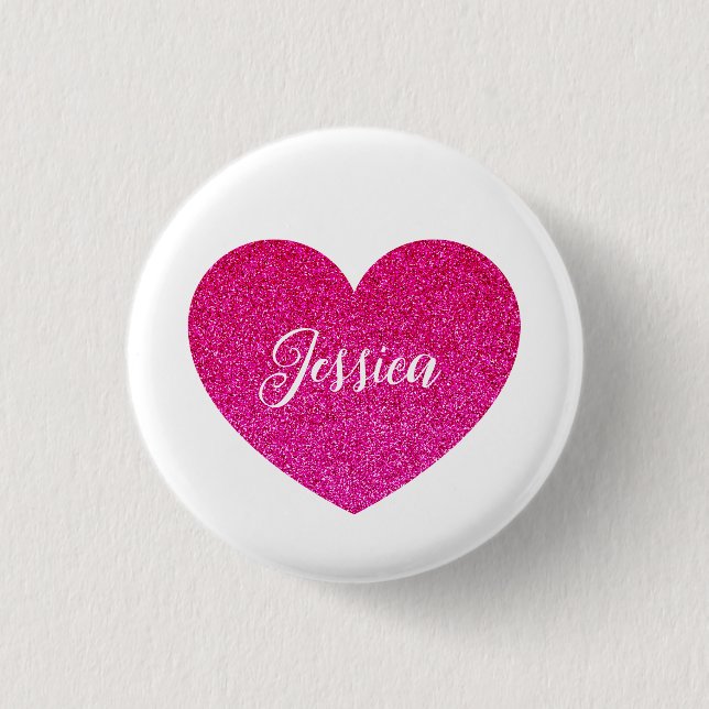Cute Girly Pink Heart Personalized Name Button (Front)
