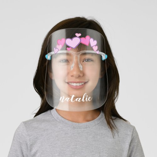 Cute Girly Pink Hearts Crown Kids Face Shield