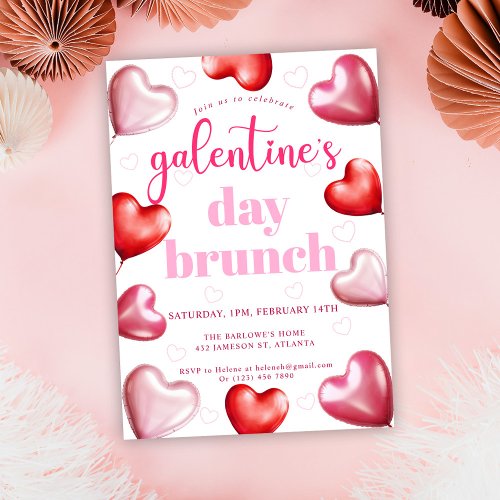 Cute Girly Pink Hearts Galentines Day Brunch Invitation