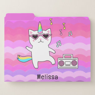 Cute Girly Pink Kawaii Unicorn Cat Personalized File Folder