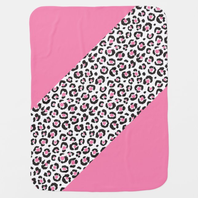 Cute Girly Pink Leopard Cheetah Stripe Stroller Blanket (Front)