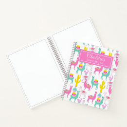 Cute Girly Pink Llama Cactus Sketchbook Notebook