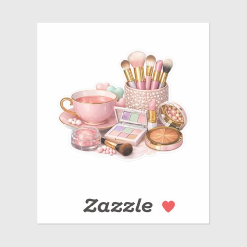 Cute Girly Pink Makeup Vanity and Pearls Sticker