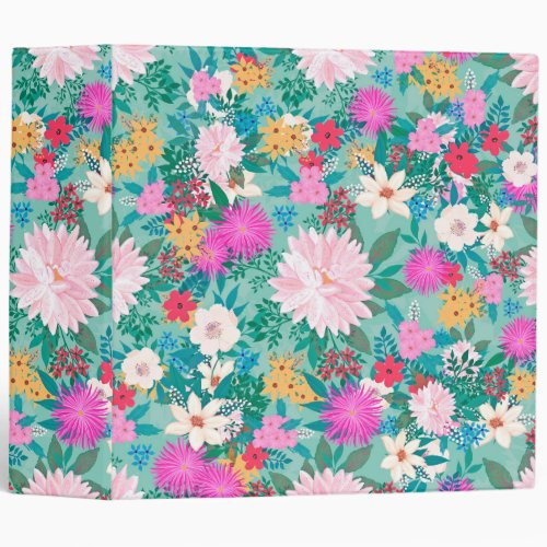 Cute girly pink  Mint hand paint floral design 3 Ring Binder