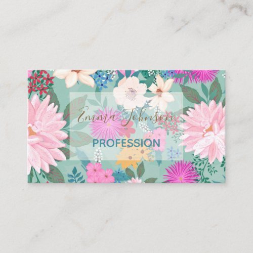 Cute girly pink  Mint hand paint floral design Business Card
