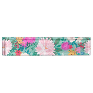 Cute girly pink & Mint hand paint floral design Desk Name Plate