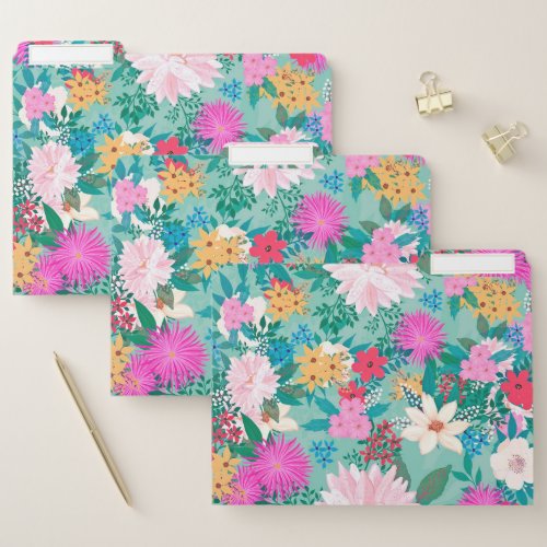 Cute girly pink  Mint hand paint floral design File Folder