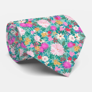 Cute girly pink & Mint hand paint floral design Neck Tie